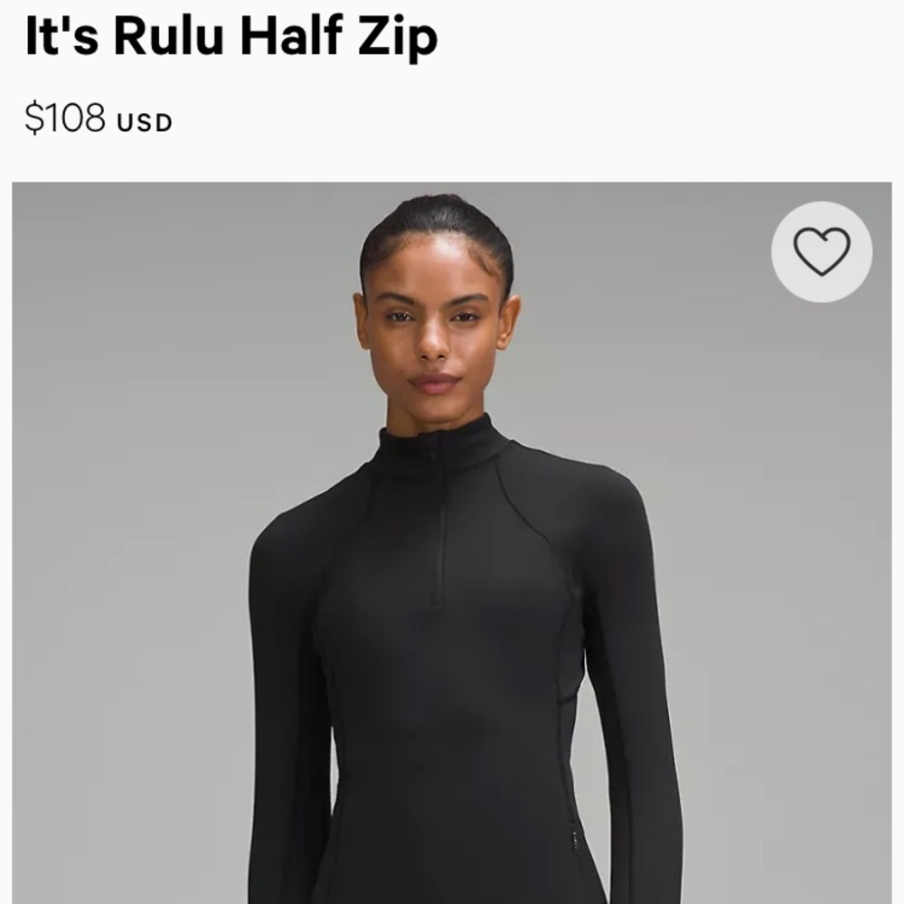 Lululemon It's Rulu Half Zip. black, 8